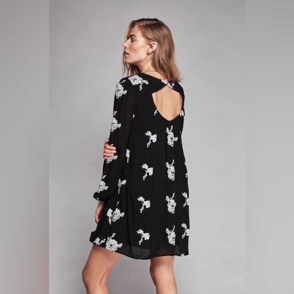 Free People Emma Embroidered Long Sleeve Babydoll Mini Swing Dress XS - Picture 2 of 6